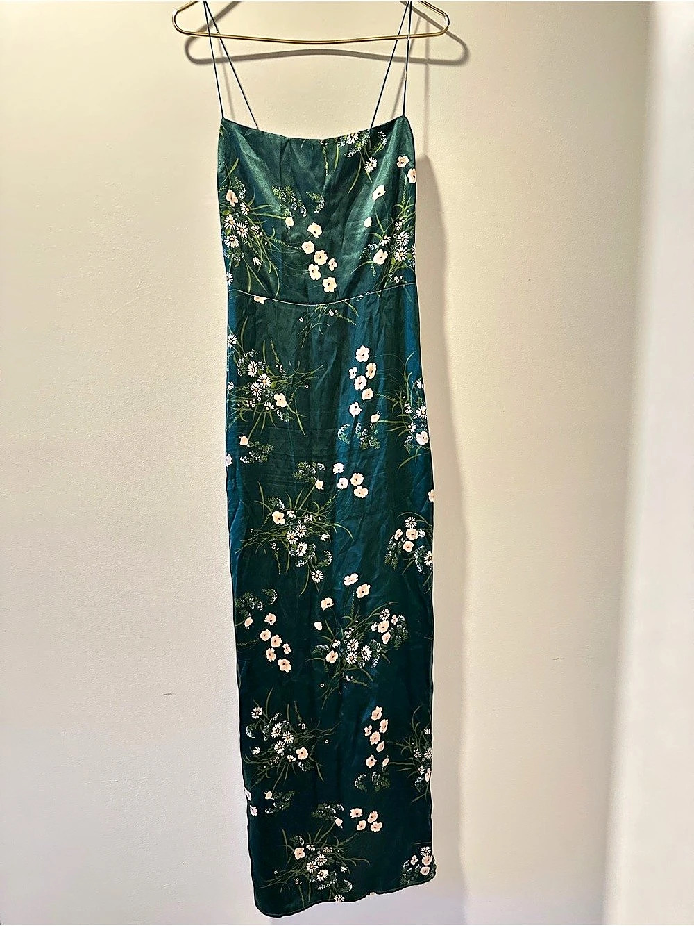 Reformation 100% Silk Floral Maxi Dress Size 6 Green Spaghetti Strap Slip Dress